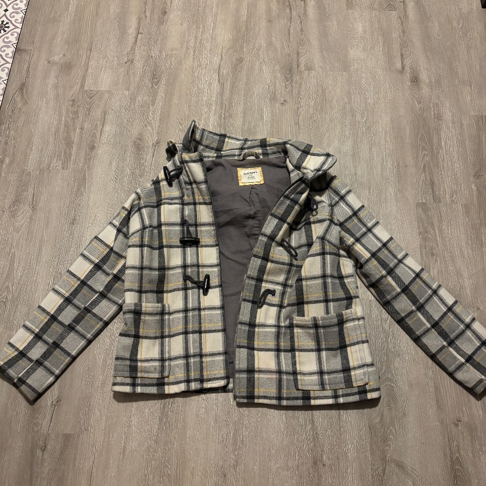Wool Plaid Toggle Button Peacoat - image 1